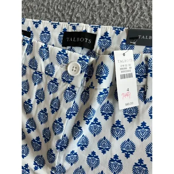 NWT Talbots Perfect Skimmer Pants 4 Small Slim Leg Crop Geometric Beach Classic - Picture 3 of 16